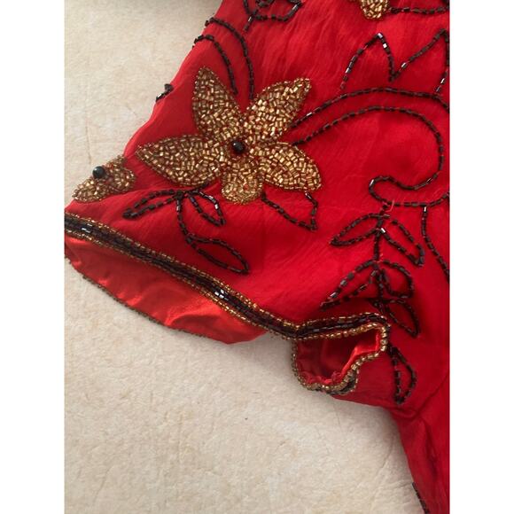 Vintage Scala silk beaded sequin top womans size XL formal red golden girls - Picture 7 of 10
